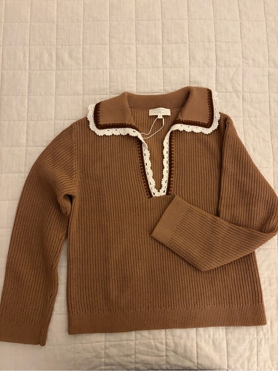 Sezane Sweaters - Sezane Ivane Crochet-Trim collar Knit Sweater - Camel size M like new